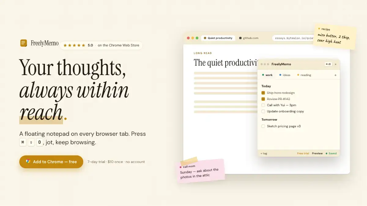 FreelyMemo - A floating notepad on every tab image number 01